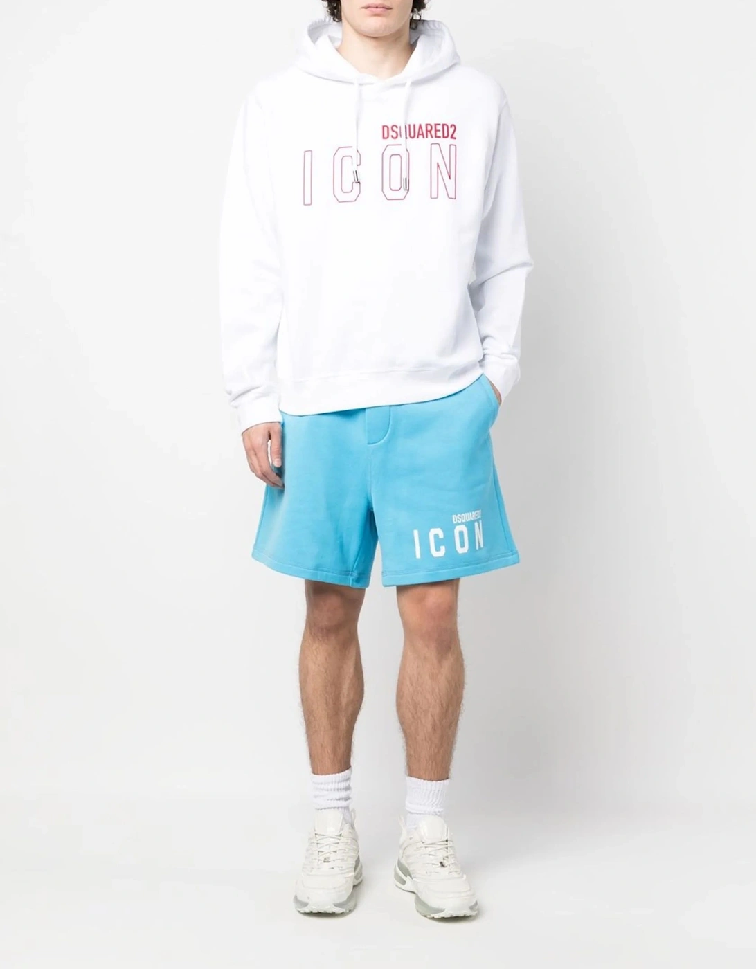 Icon Logo Printed Cotton Shorts in Blue