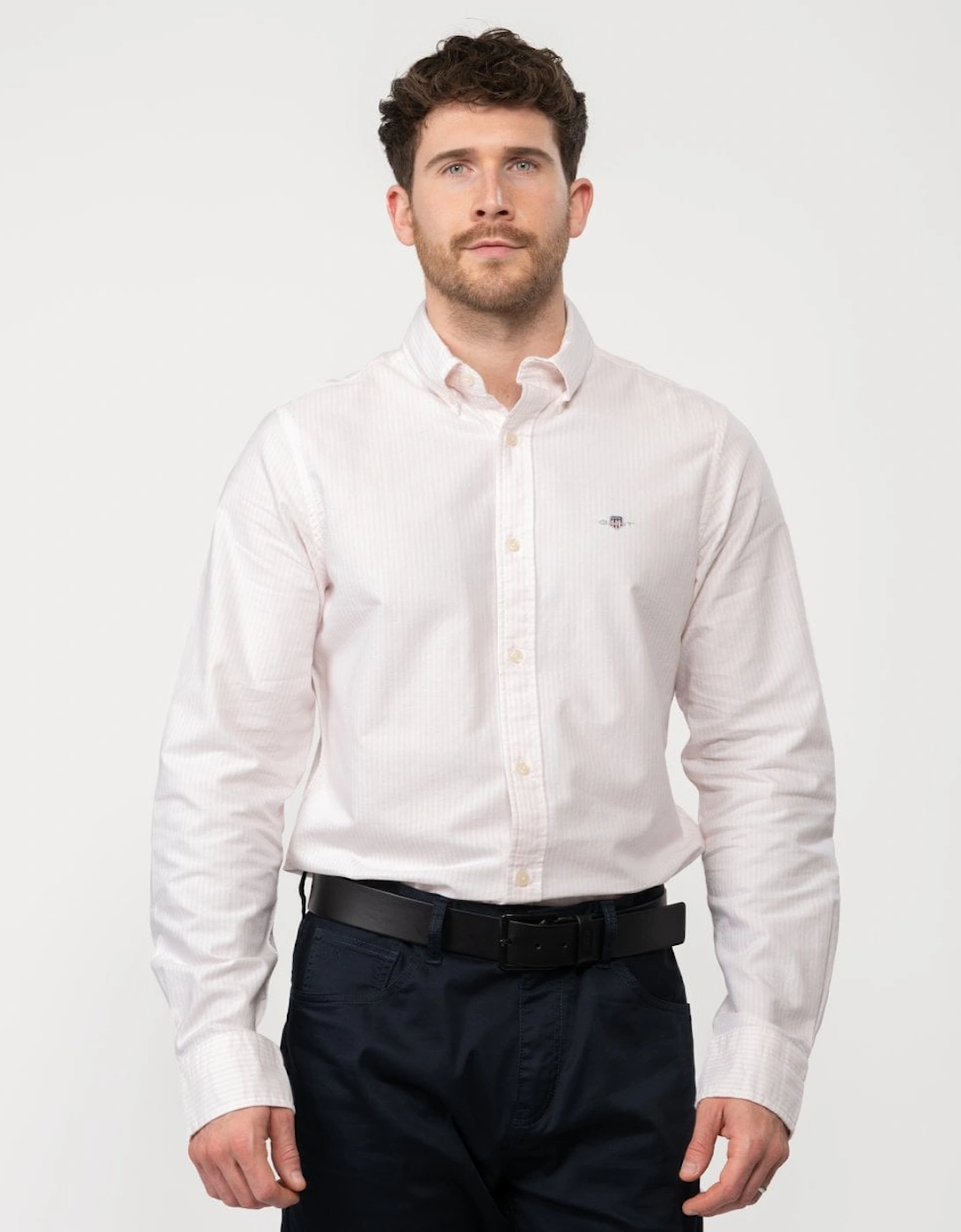 Mens Slim Fit Oxford Banker Stripe Shirt, 5 of 4