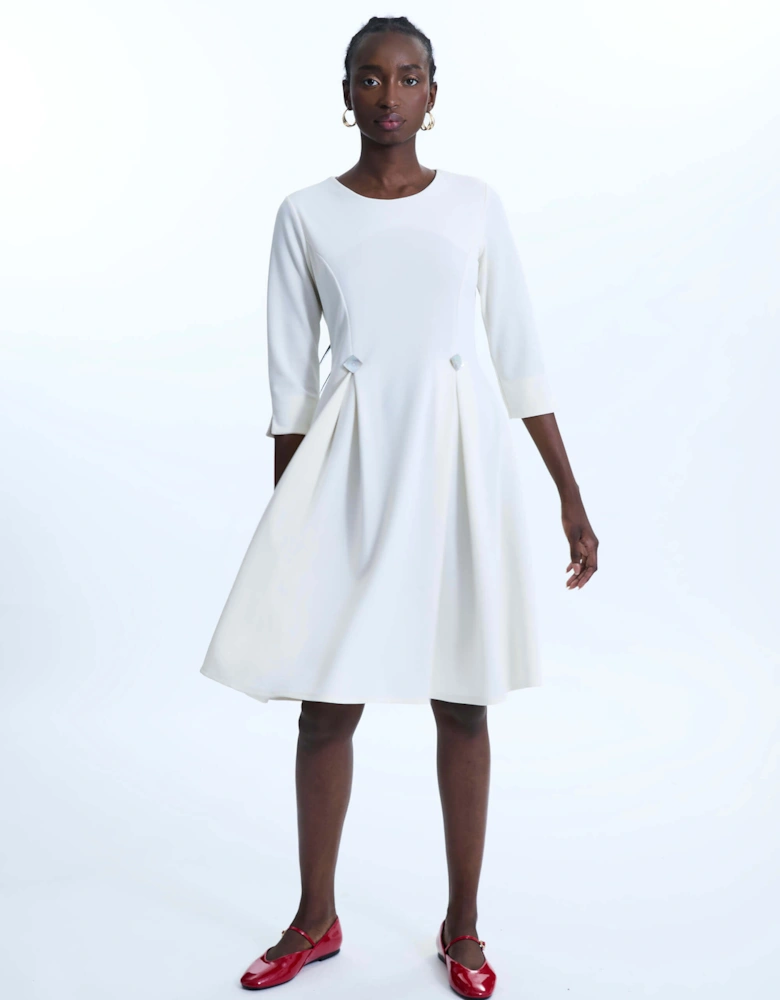 Pin Tuck Button Midi Dress Cream