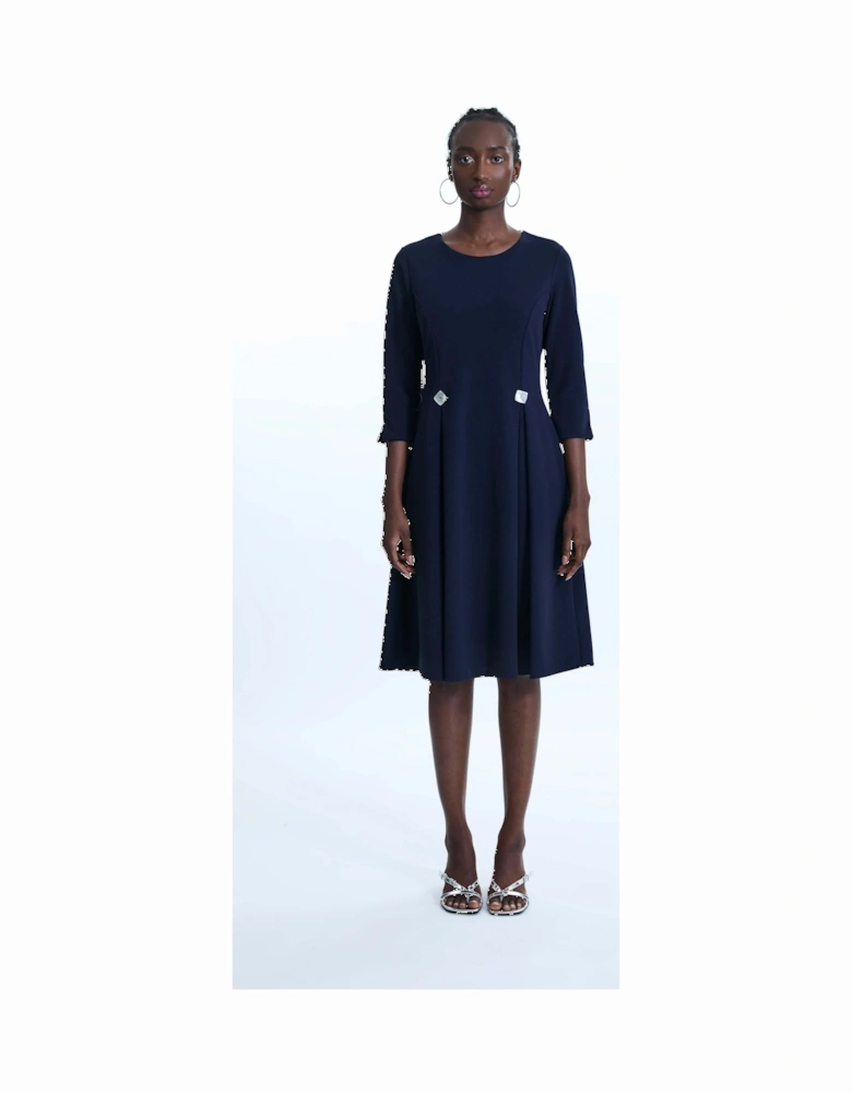 Pin Tuck Button Midi Dress Navy