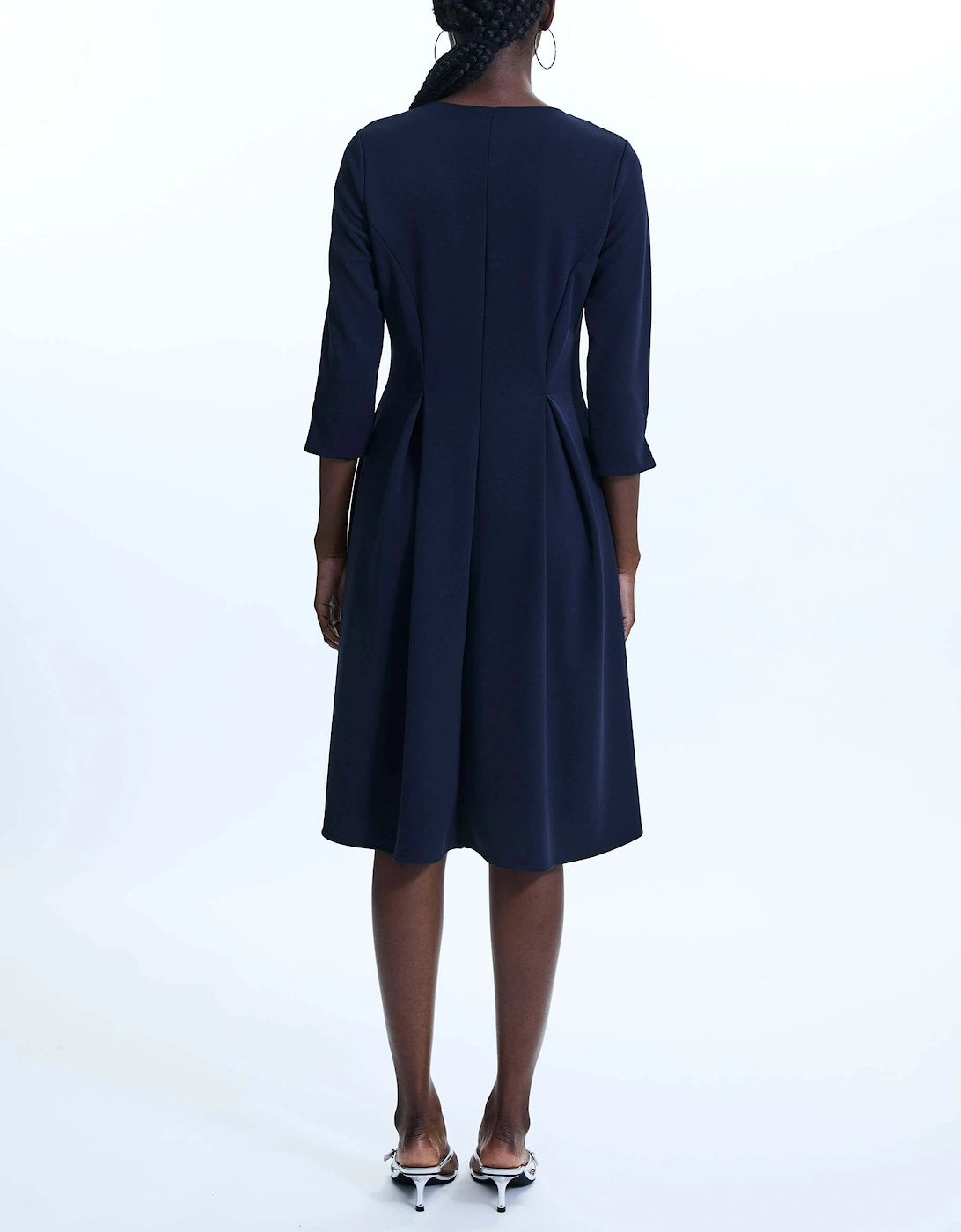 Pin Tuck Button Midi Dress Navy