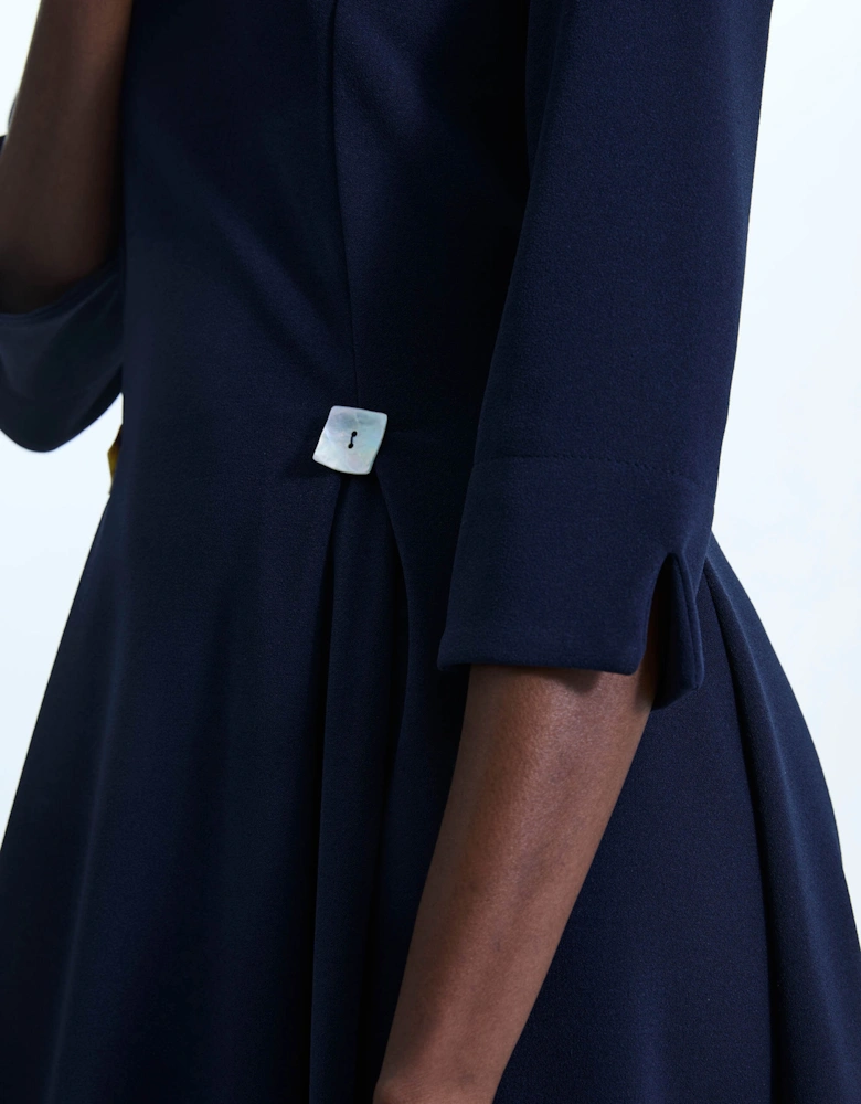 Pin Tuck Button Midi Dress Navy