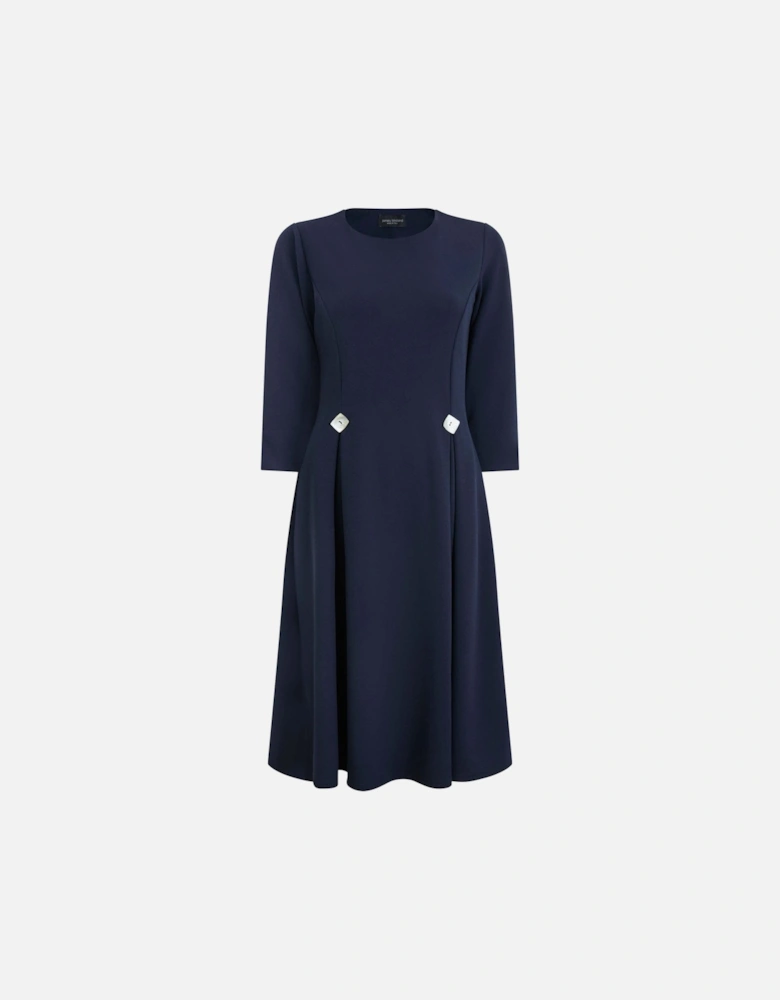 Pin Tuck Button Midi Dress Navy