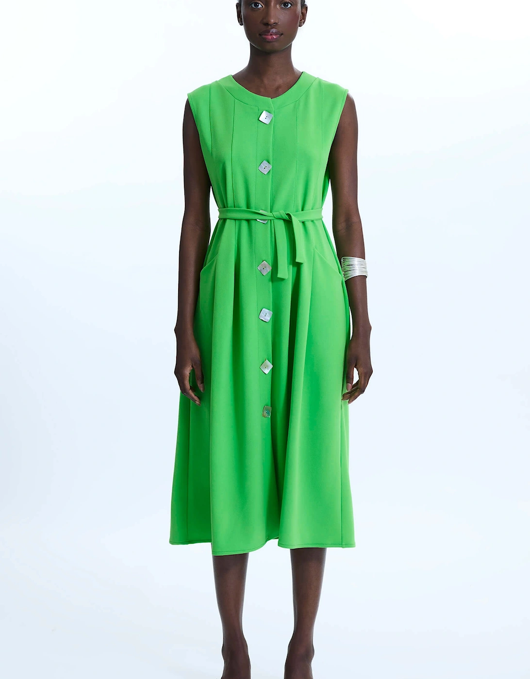 Buttoned Pocket Sleeveless Midi Dress Green, 6 of 5