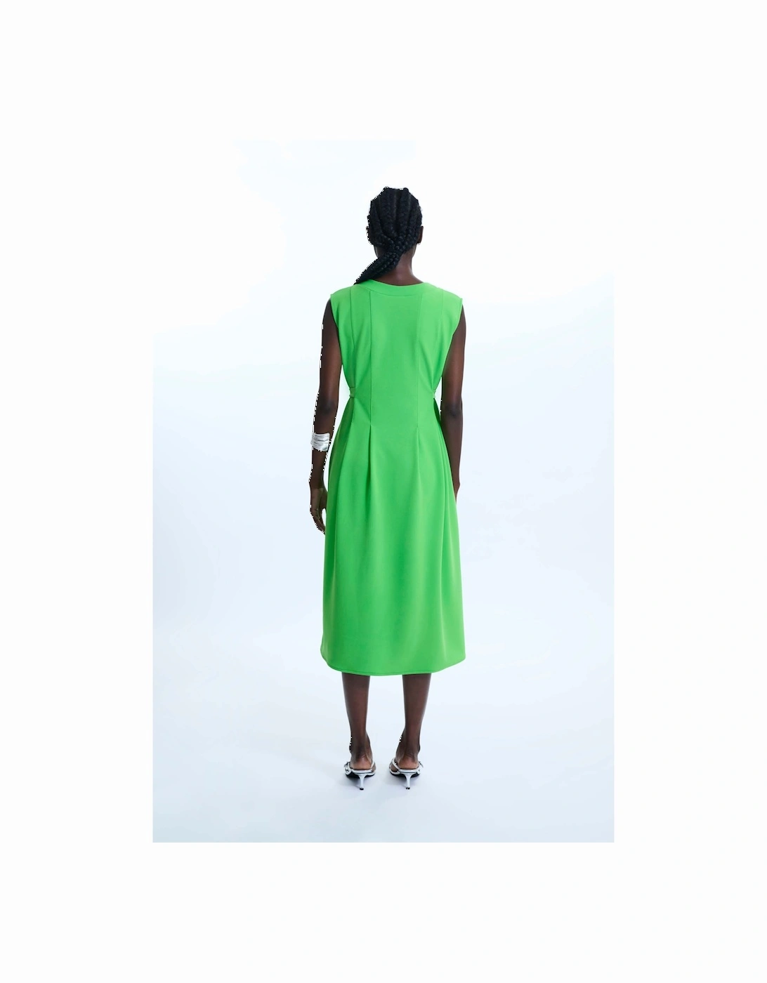 Buttoned Pocket Sleeveless Midi Dress Green