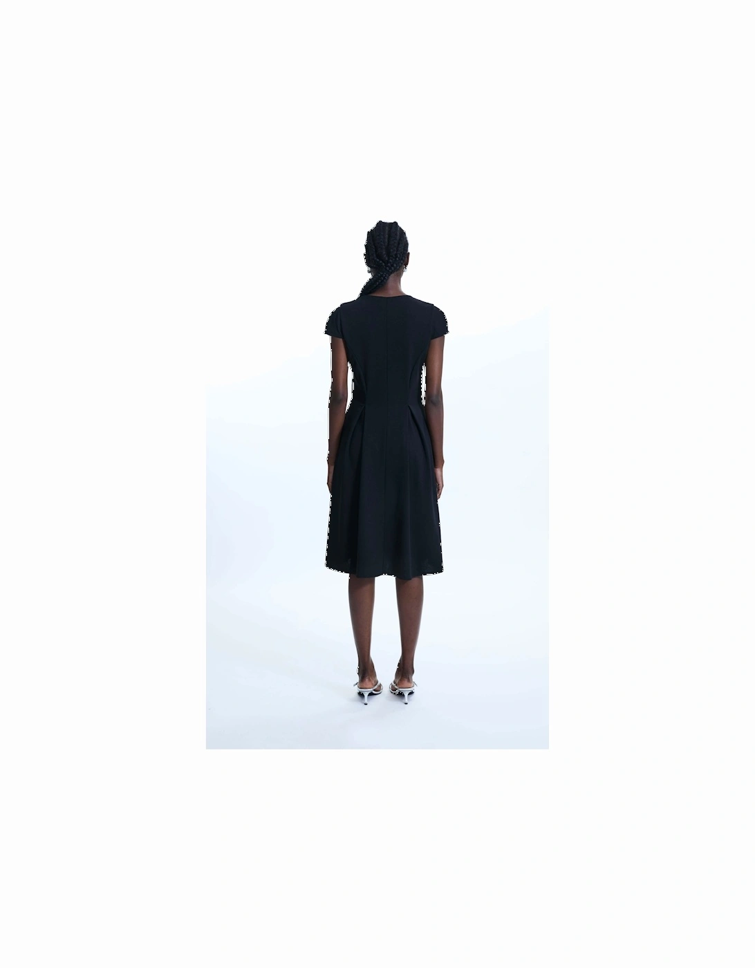 Cap Sleeve Button Midi Dress Black