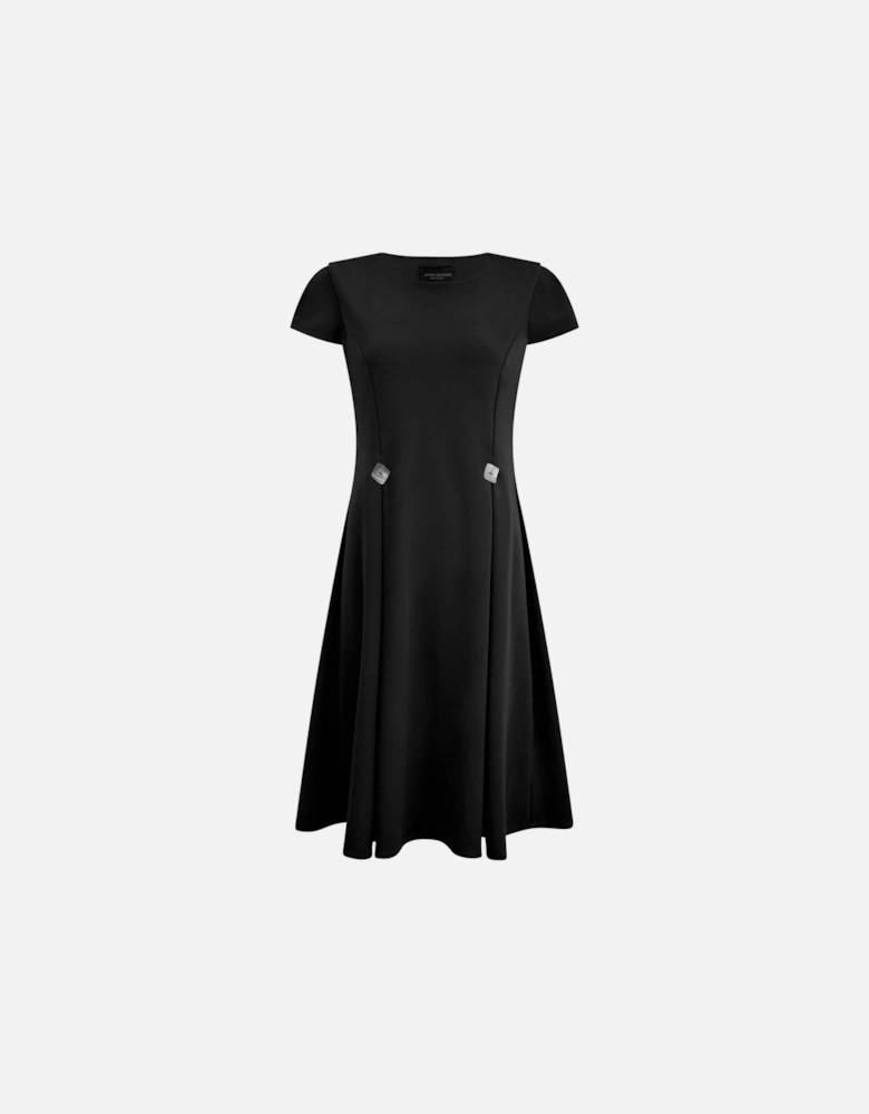 Cap Sleeve Button Midi Dress Black