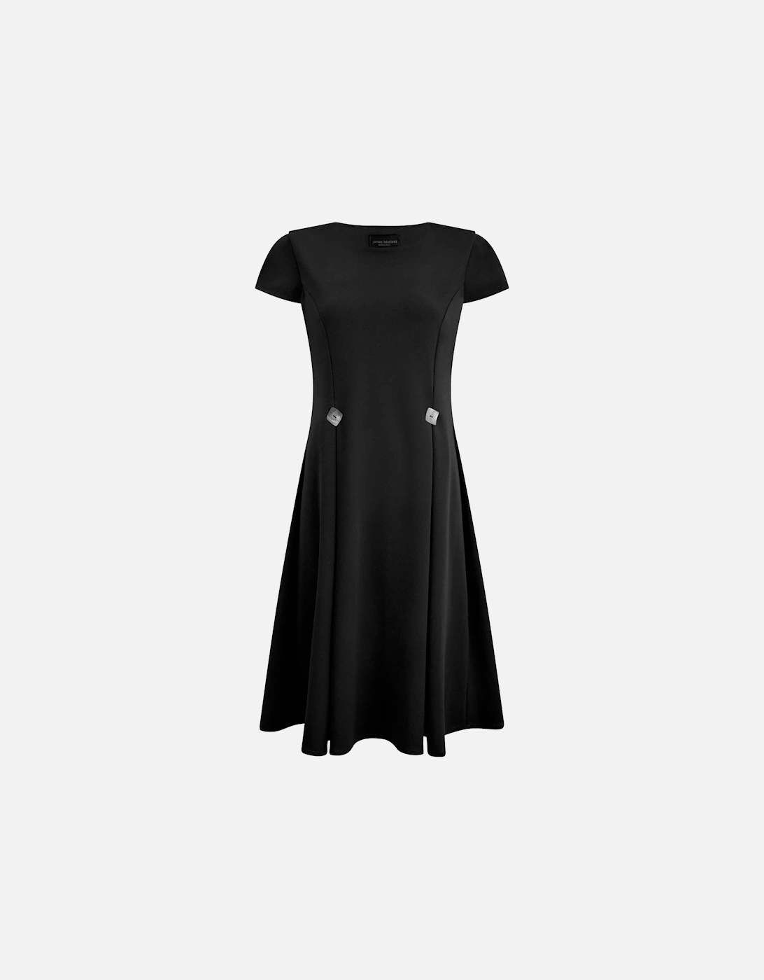 Cap Sleeve Button Midi Dress Black