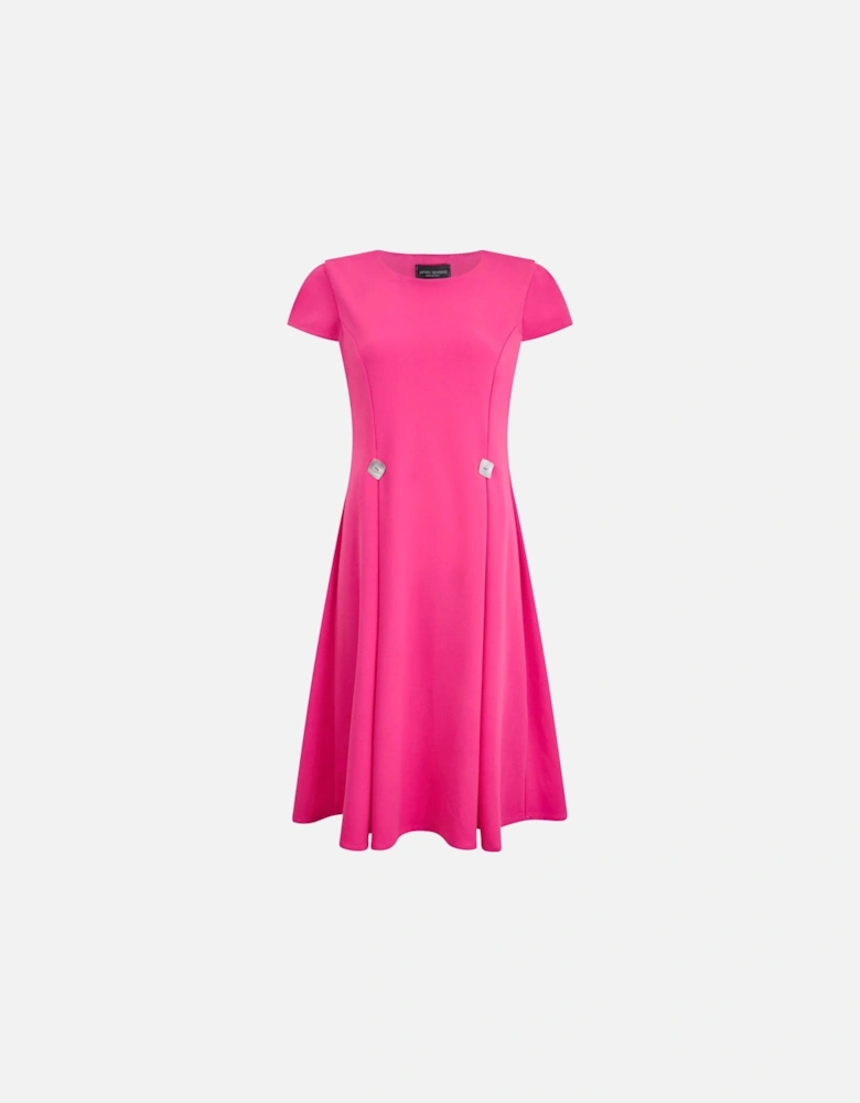 Cap Sleeve Button Midi Dress Fuchsia