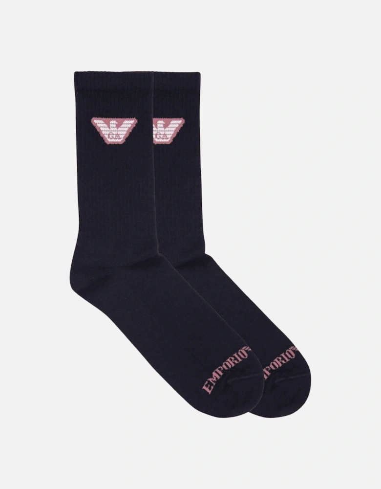 Cotton 2-Pair Eagle Logo Navy/Pink Ankle Socks