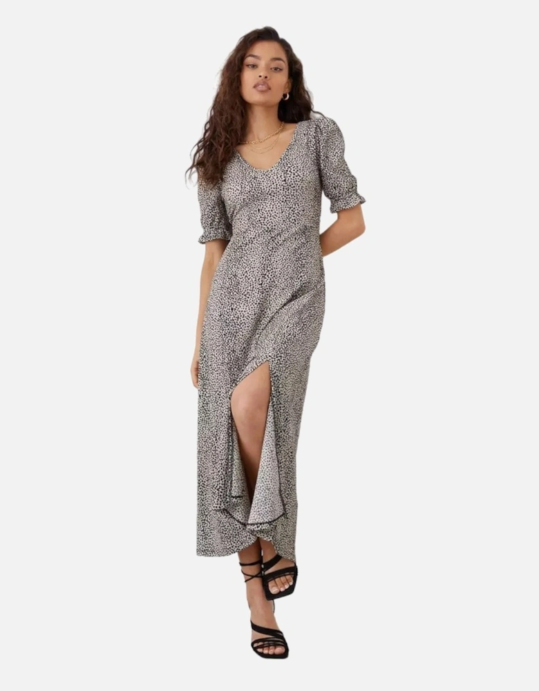 Womens/Ladies Spotted V Neck Petite Midi Dress