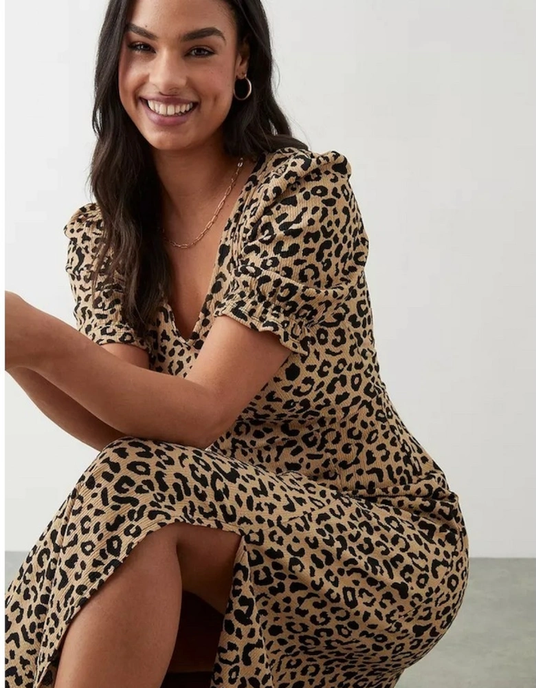 Womens/Ladies Leopard Print Short-Sleeved Midi Dress