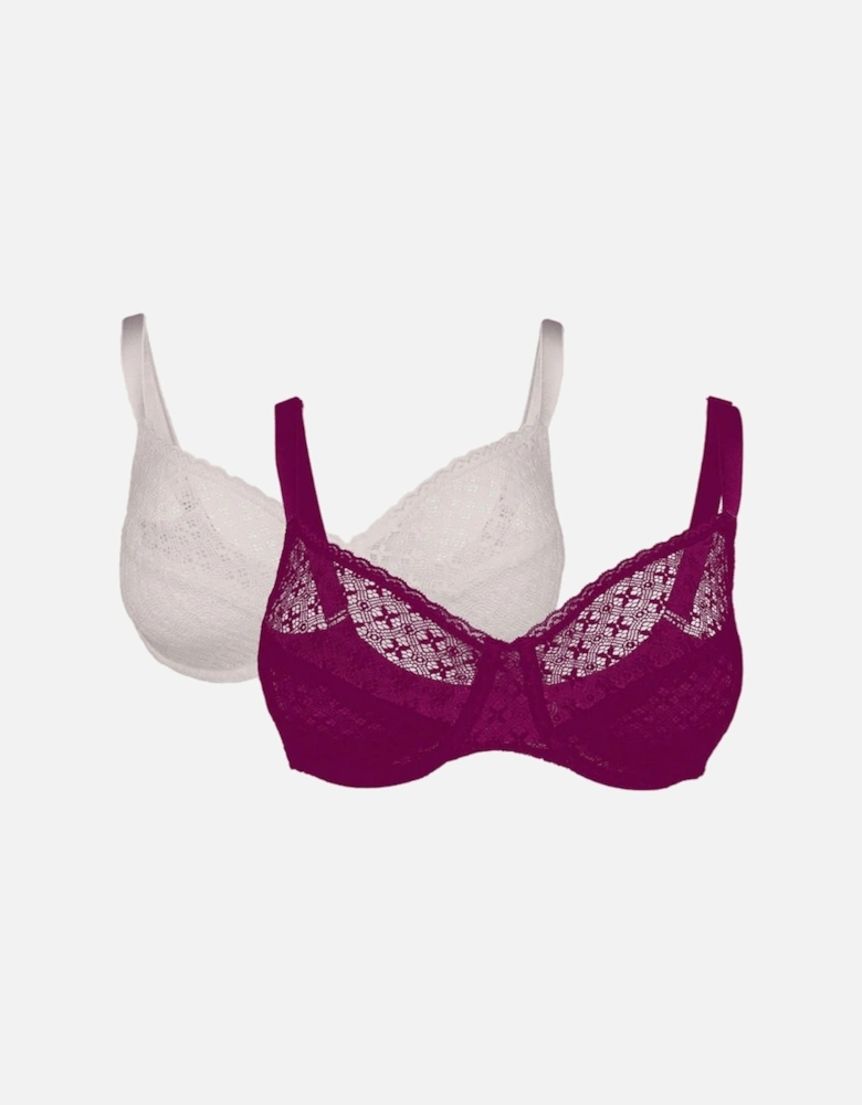 Womens/Ladies Textured Lace Bra (Pack of 2)