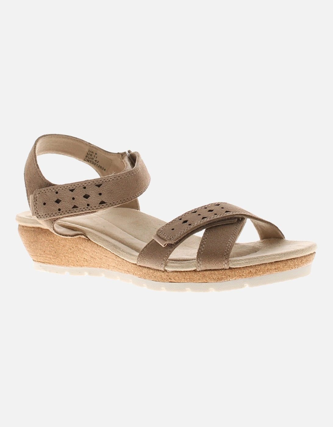 Free Spirit Womens Sandals Low Wedge Kit Touch Fastening taupe UK Size, 6 of 5