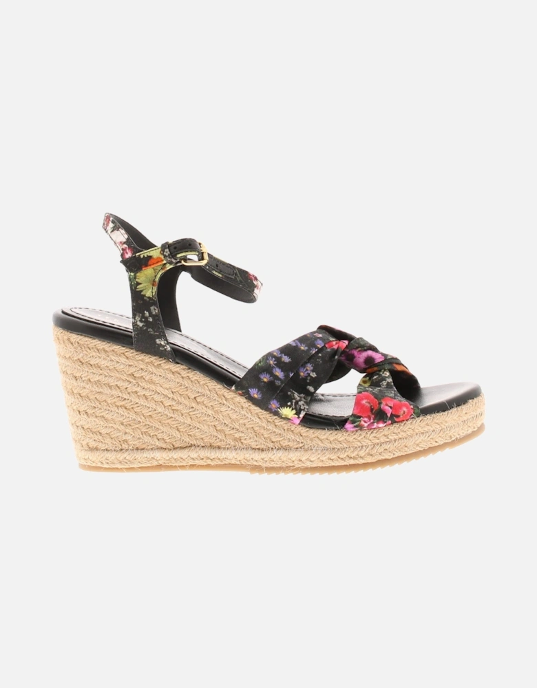 Womens Sandals Cardima Espadrille Wedge Floral Printed Black UK Size