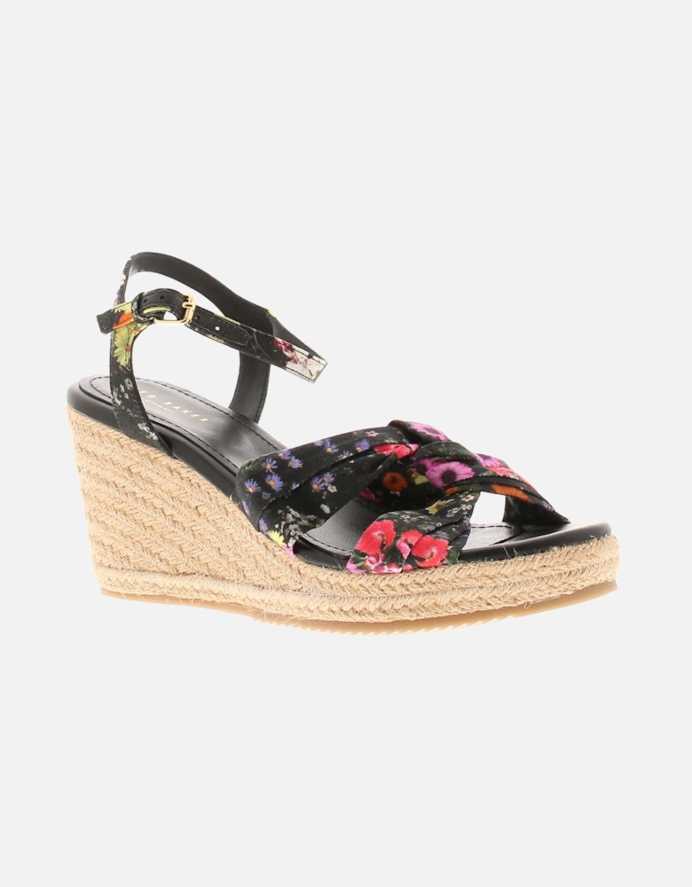 Womens Sandals Cardima Espadrille Wedge Floral Printed Black UK Size