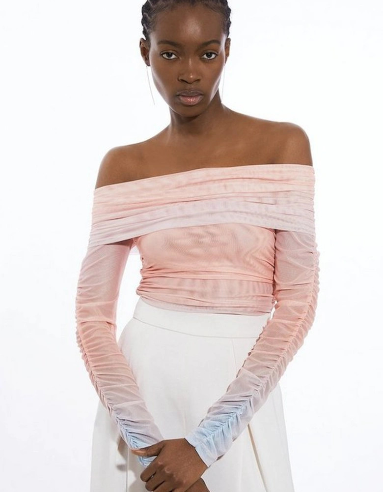 Sunset Ombre Mesh Off The Shoulder Jersey Bodysuit