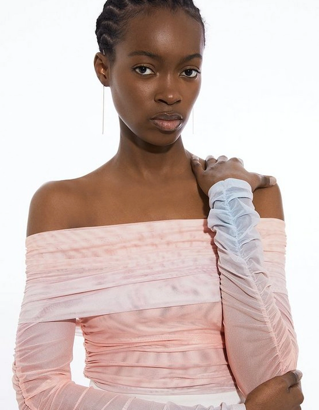 Sunset Ombre Mesh Off The Shoulder Jersey Bodysuit