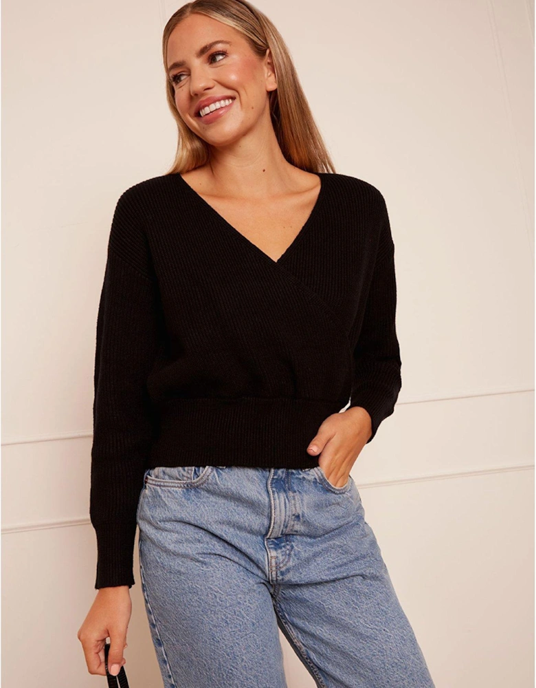 Wrap Knitted Jumper - Black