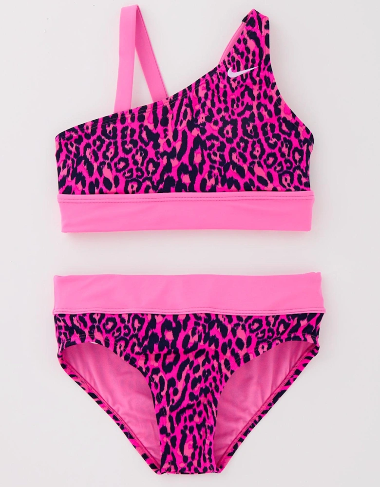 Wild Girl's Asymmetrical Top & Bikini Set-pink