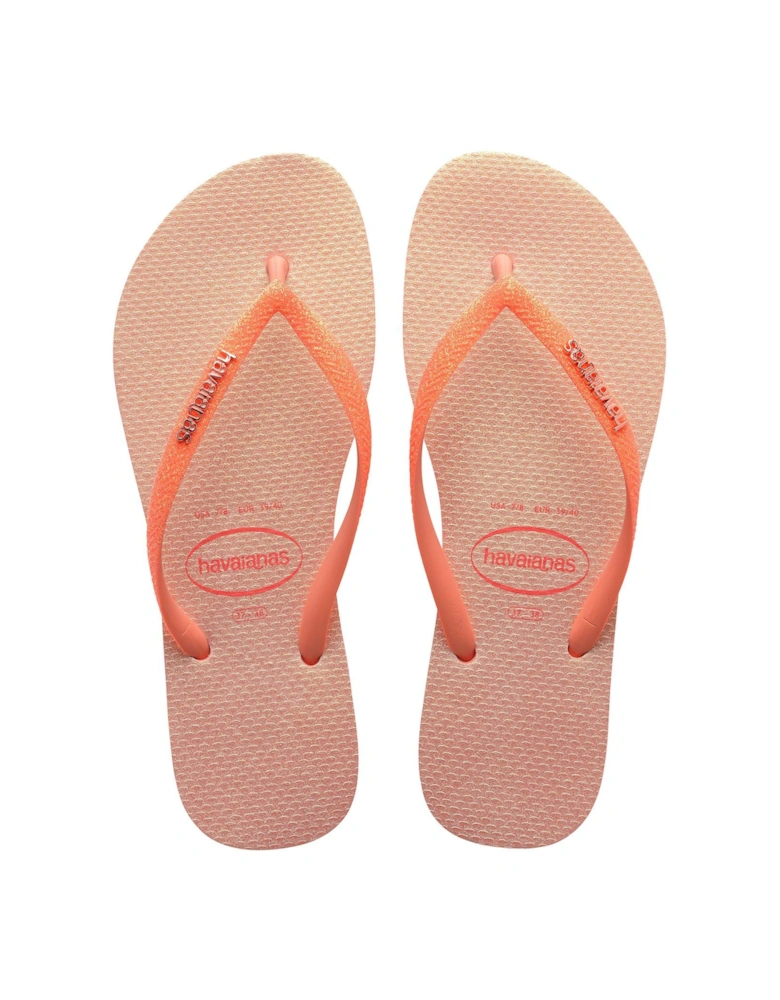 Slim Glitter Iridescent Flip Flops - Orange