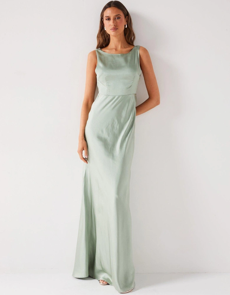 Cowl Back Satin Bridesmaid Dress - Sage