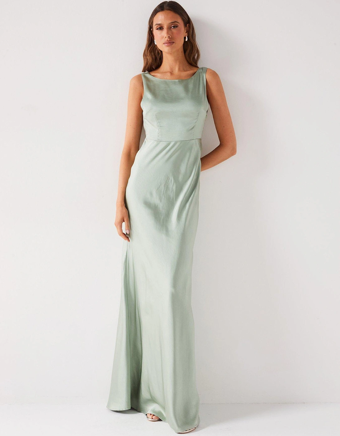 Cowl Back Satin Bridesmaid Dress - Sage, 5 of 4