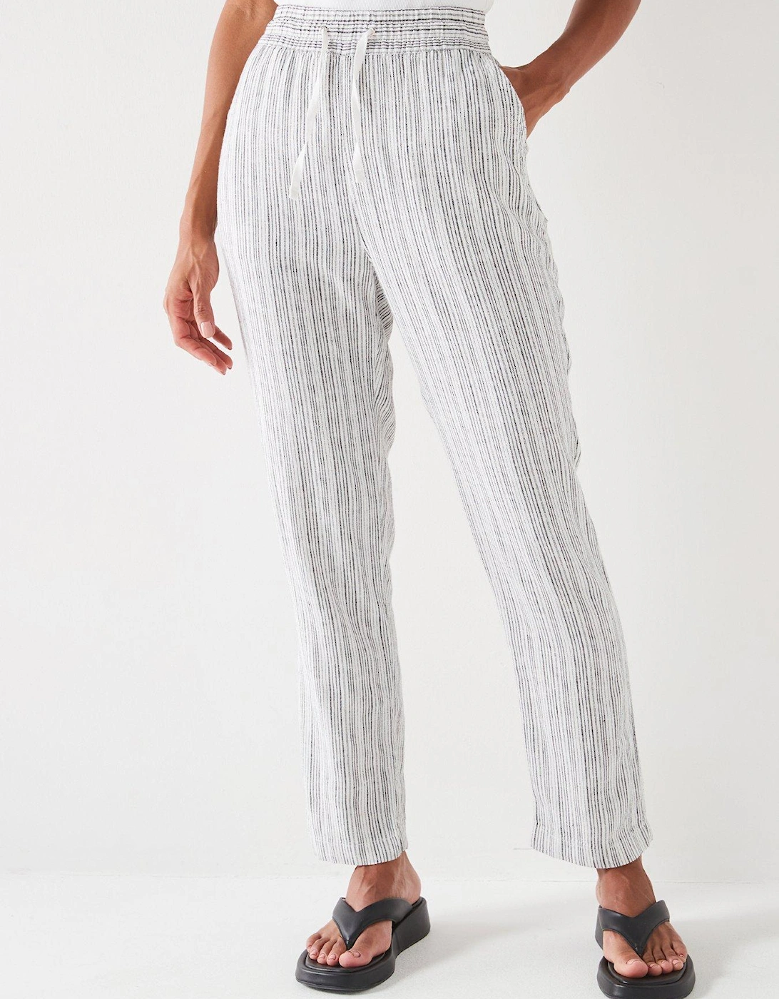 Linen Blend Stripe Trousers - Black/White, 7 of 6