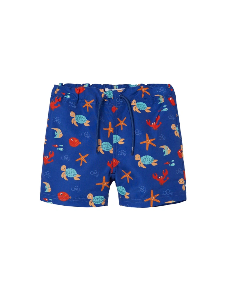 Mini Boys Turtle Swim Shorts - Surf The Web - Blue