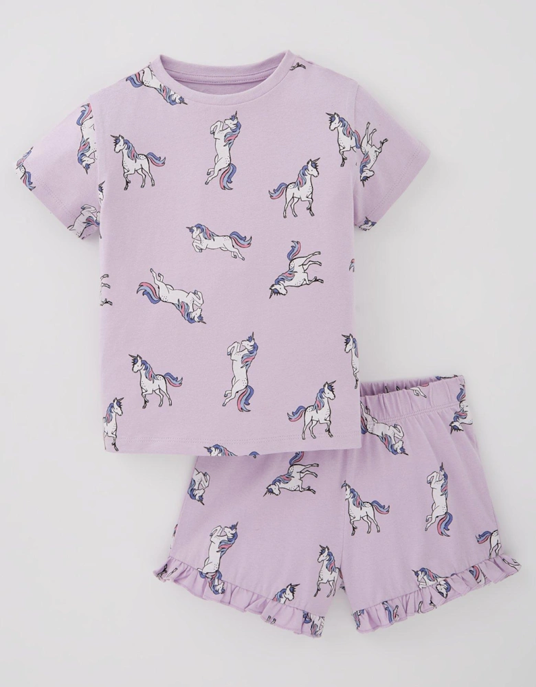Girls Unicorn Print Shortie Pyjama - Pink
