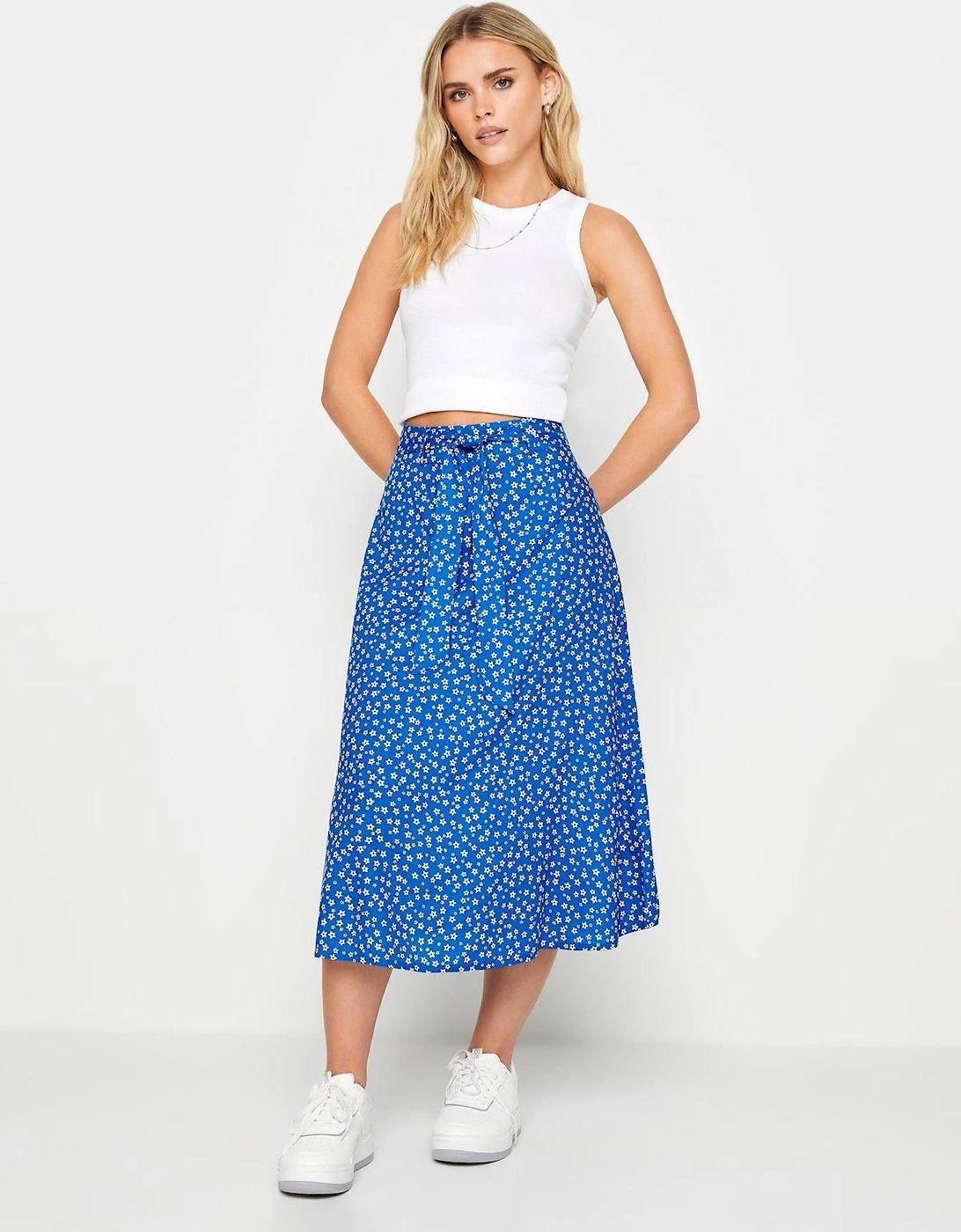 Petite Blue Ditsy Belted Midi Skirt, 2 of 1