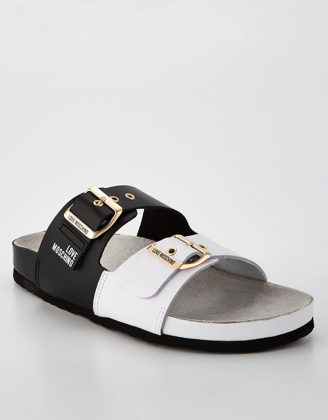 Two Tone Double Strap Sandals - Black/White , 2 of 1