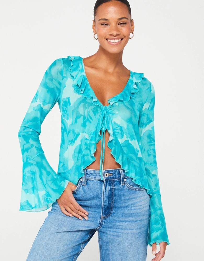 Ruffle Long Sleeve Top - Blue