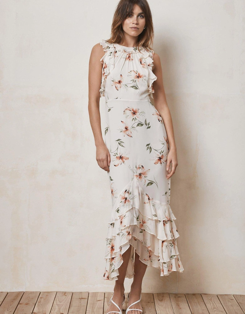 Floral Print Ruffle Midi Dress
