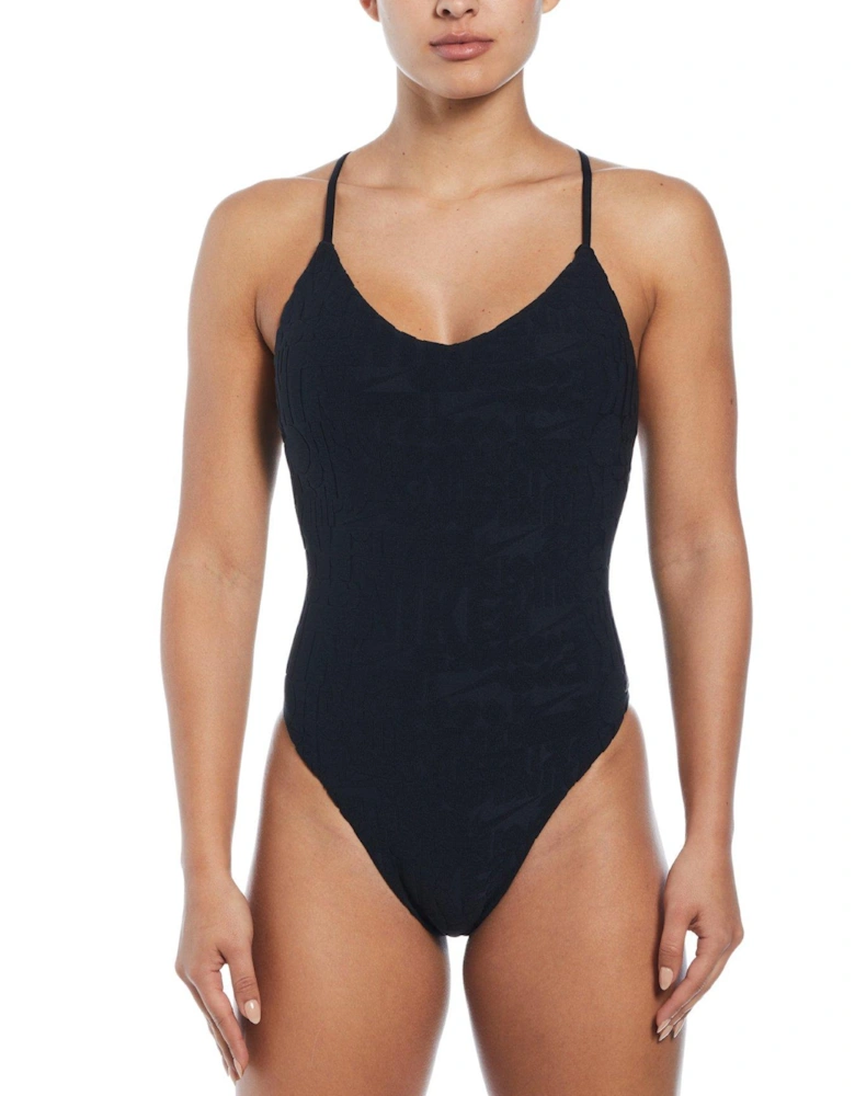 Women's Retro Flow Icon Terry One Piece-Black