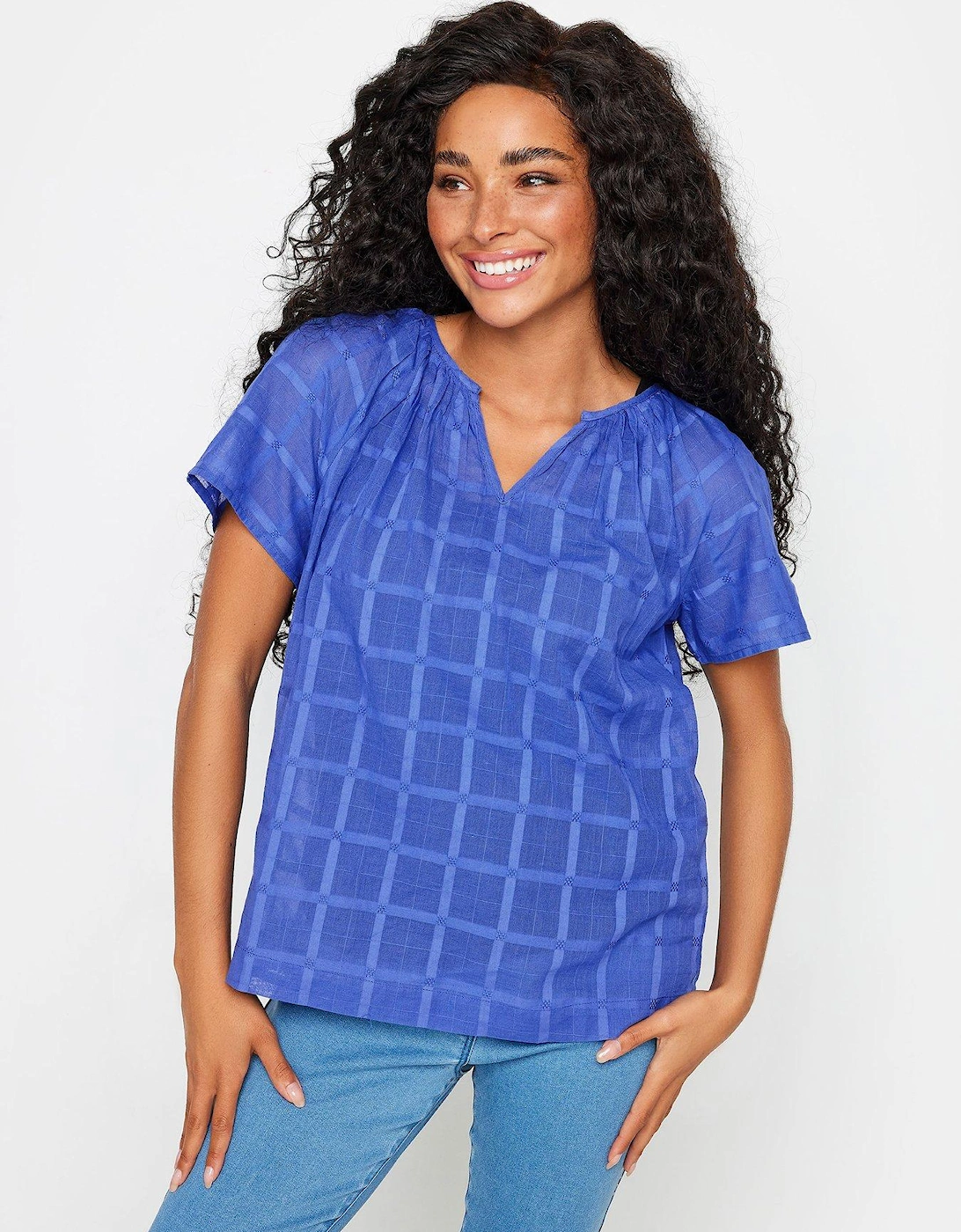 Petite Cobalt Notch Neck Dobby Top, 2 of 1