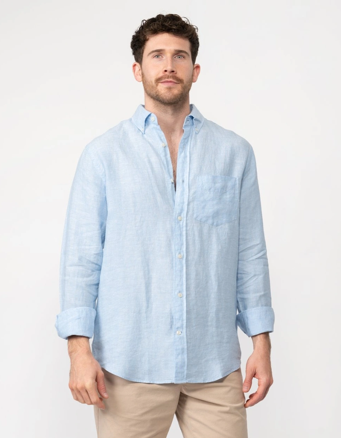 Mens Regular Linen Long Sleeve Shirt, 5 of 4