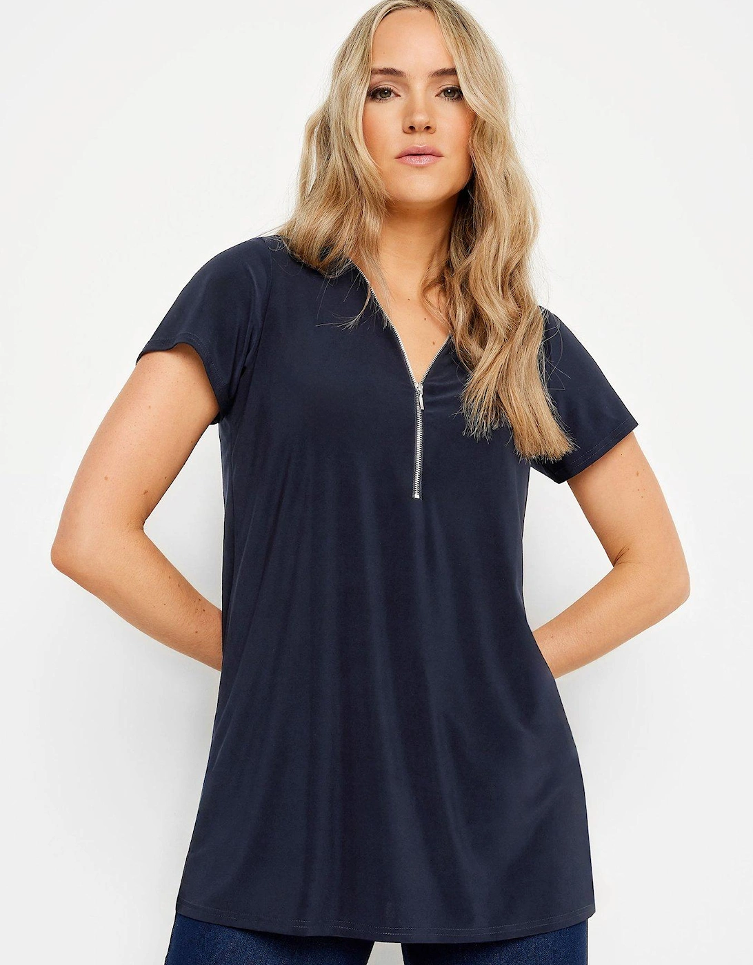 Tall Zip Detail T-shirt Navy, 2 of 1