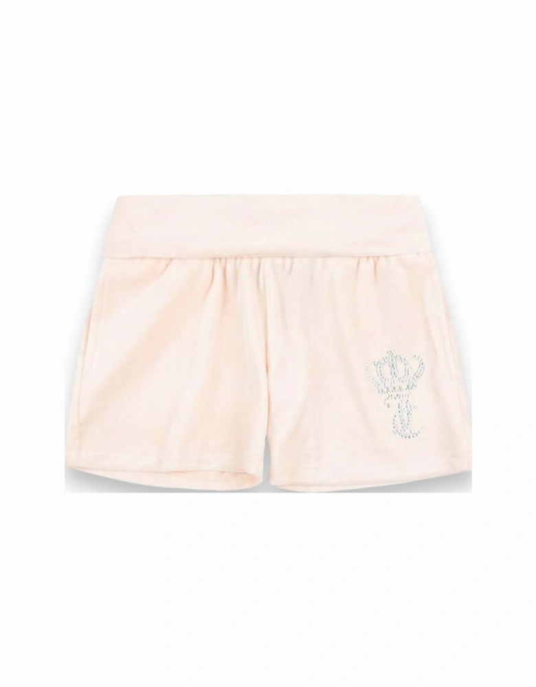 Nude Velour Fold Over Shorts