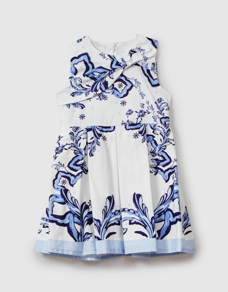Cotton Tile Print Pleated Dress