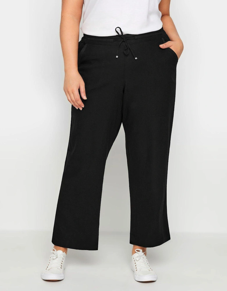 Linen Blend Drawstring Cropped Trousers