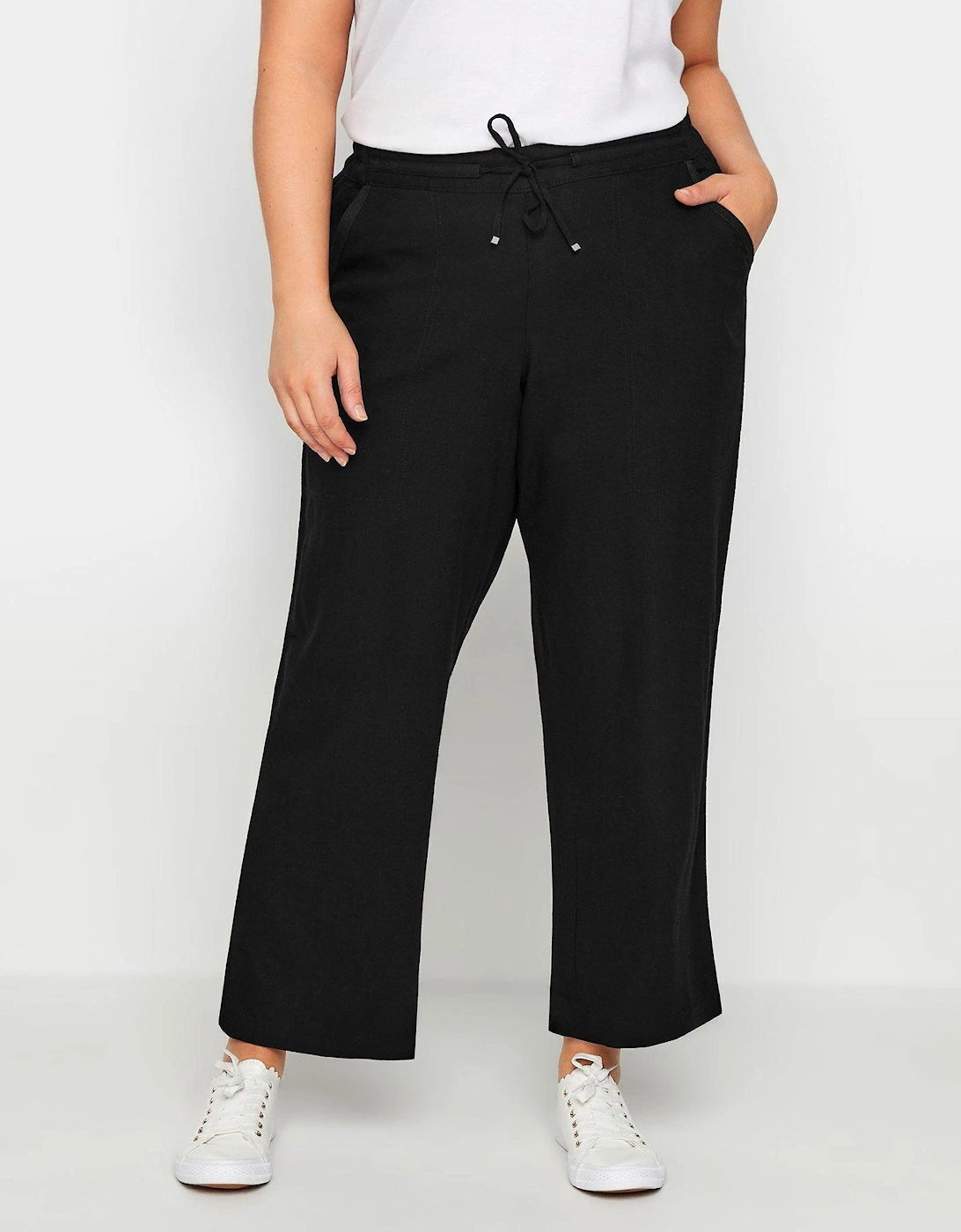 Linen Blend Drawstring Cropped Trousers, 2 of 1