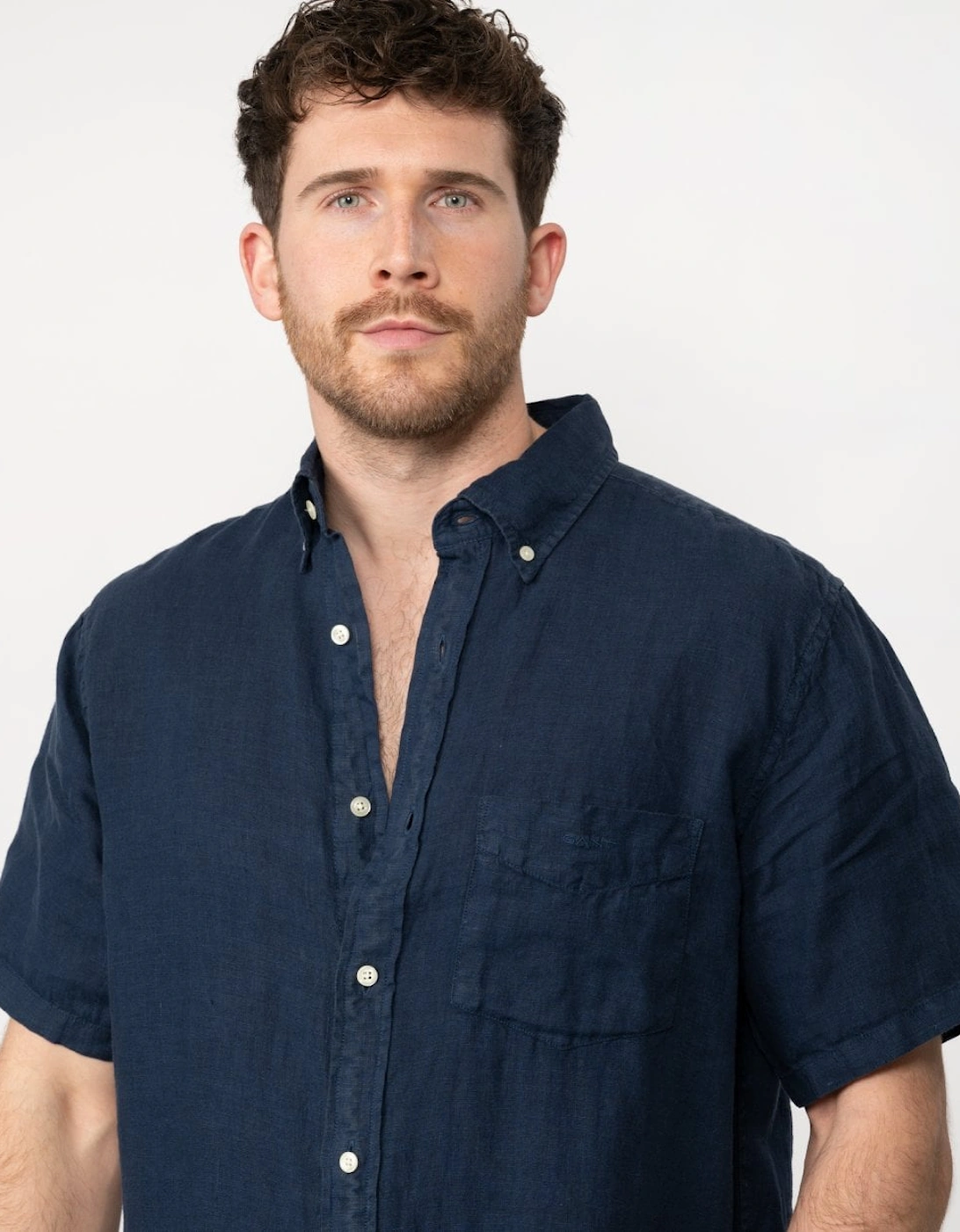 Mens Regular Garment Dyed Linen Short Sleeve Shirt