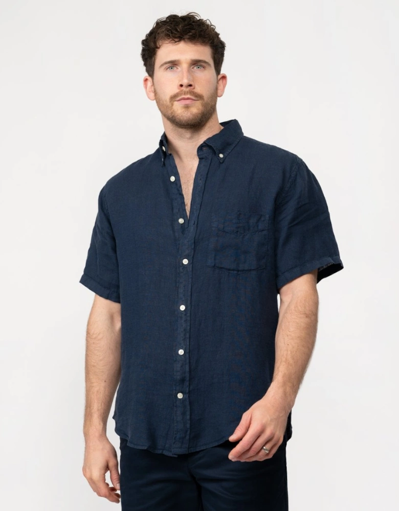 Mens Regular Garment Dyed Linen Short Sleeve Shirt