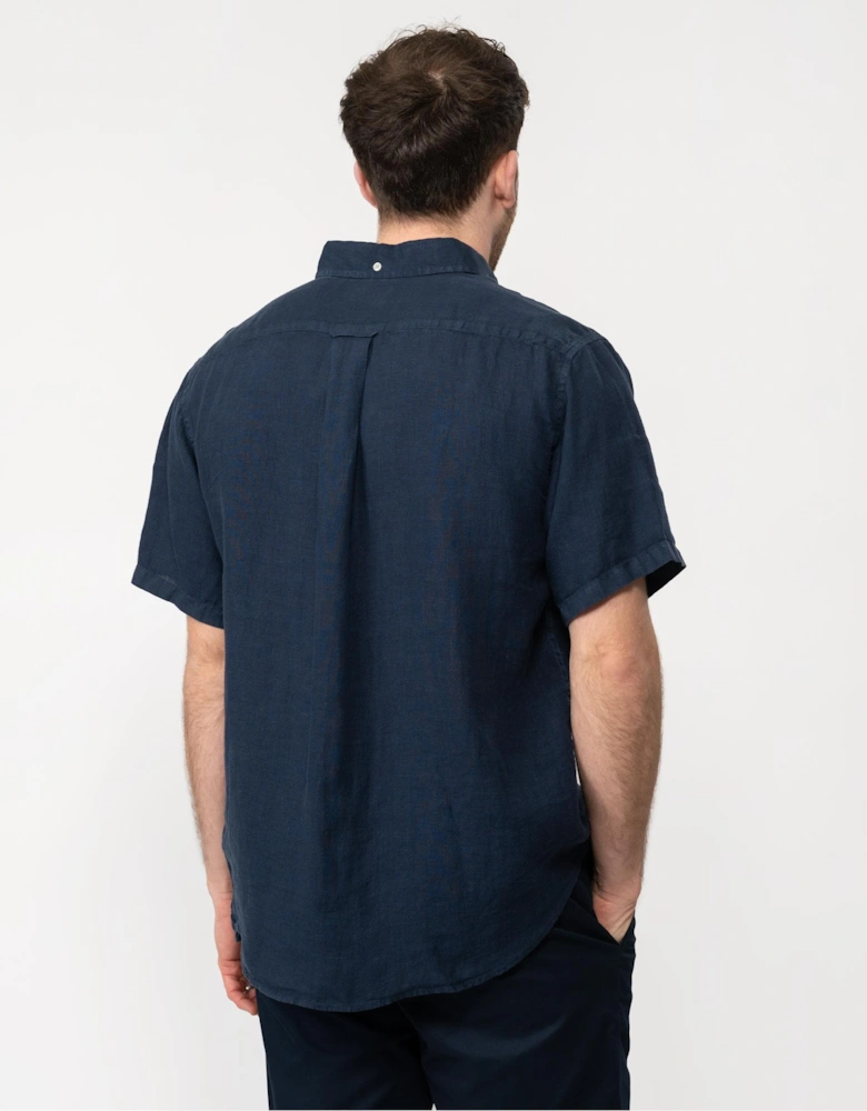 Mens Regular Garment Dyed Linen Short Sleeve Shirt