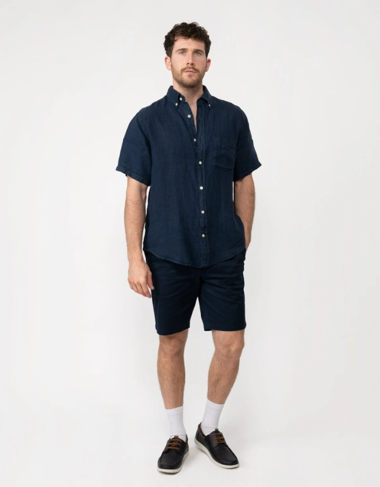 Mens Regular Garment Dyed Linen Short Sleeve Shirt