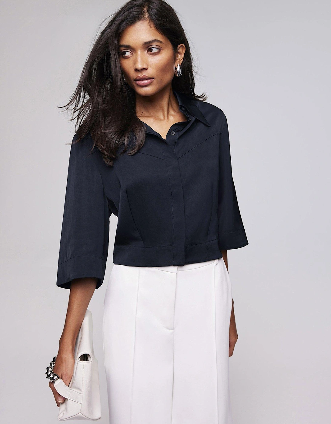 Navy Coated Cropped Shirt, 2 of 1
