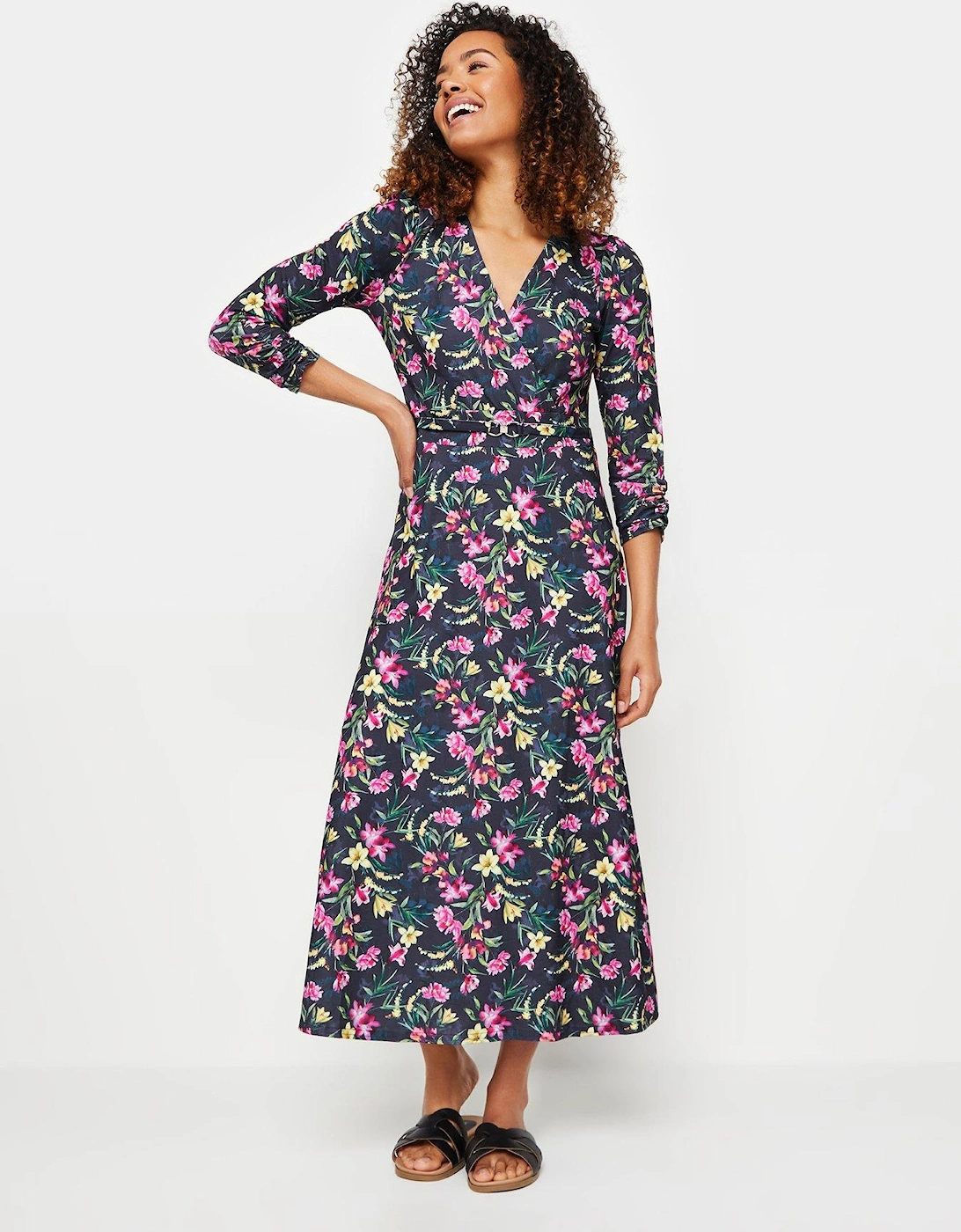 Navy Floral Buckle Dress, 2 of 1