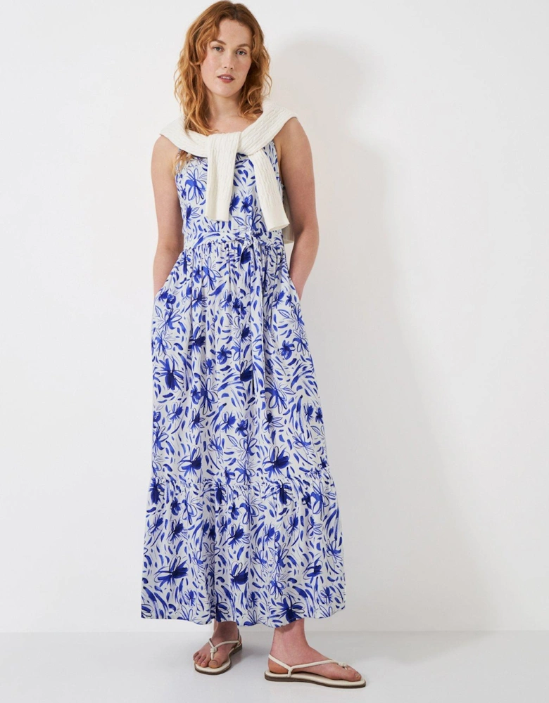 Floral Printed Strappy Midi Dress - Blue Multi