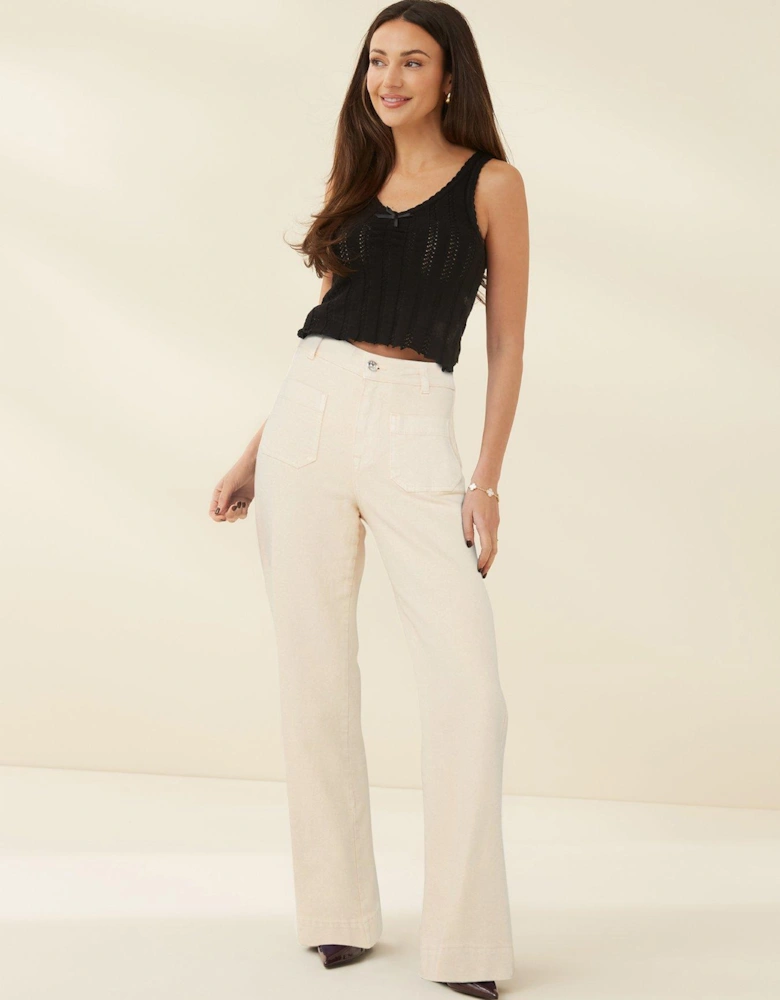 Pocket Detail Wide Leg Jean - Cream